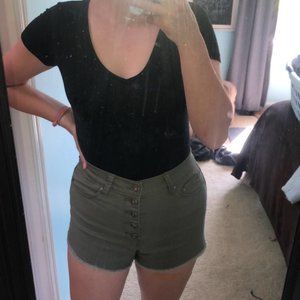 High Waisted Army Green Shorts